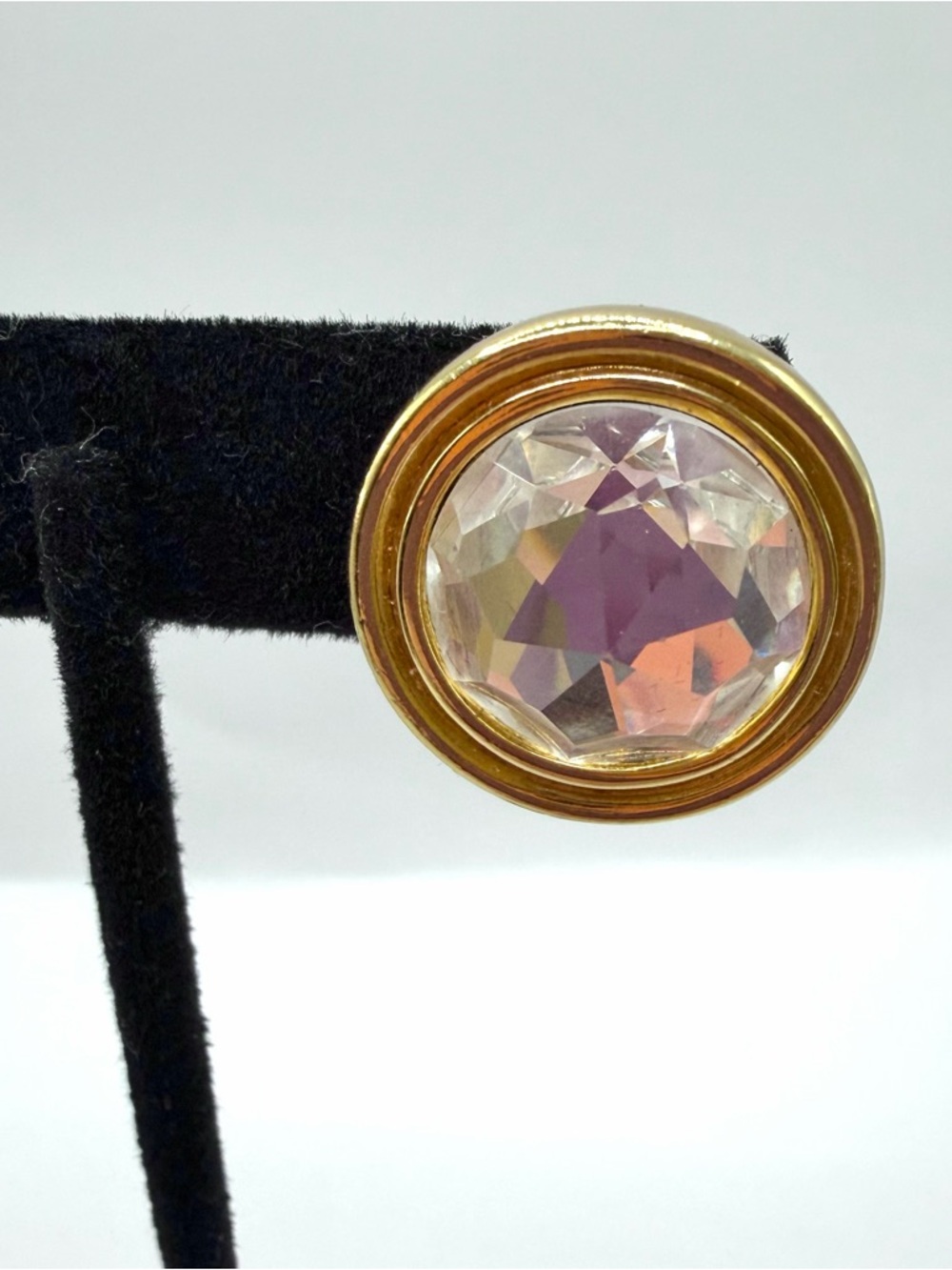 Vintage Dior Gold Tone Clip Statement Earrings with Iridescent Crystal Centers - Picture 2 of 10